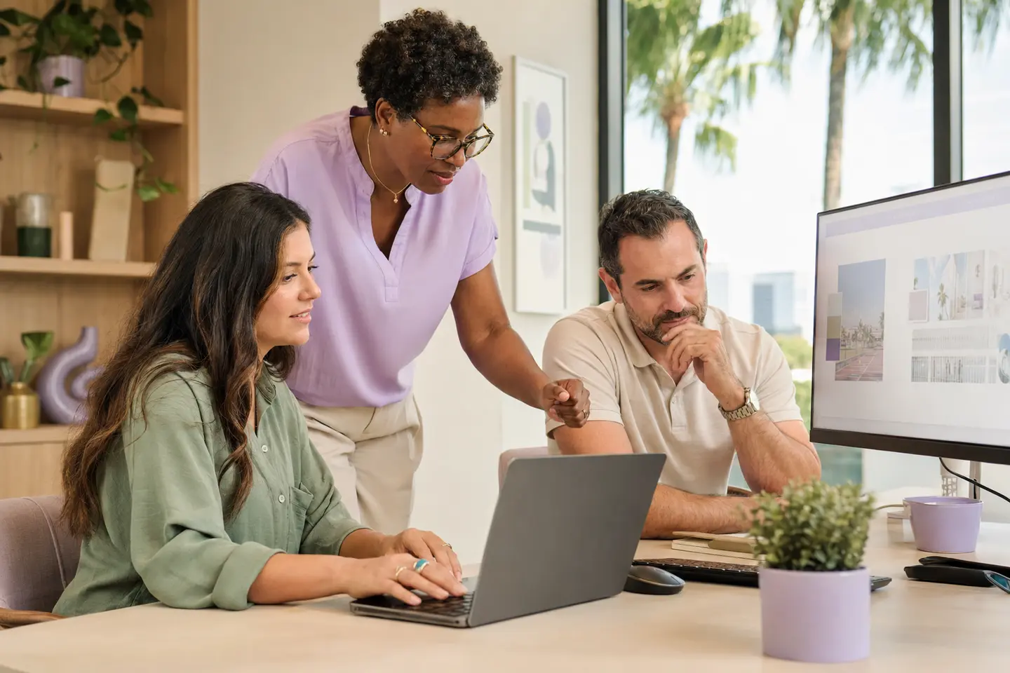 Marketing professionals collaborating in a bright office