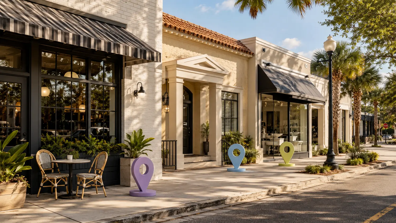 Small businesses in a local shopping district