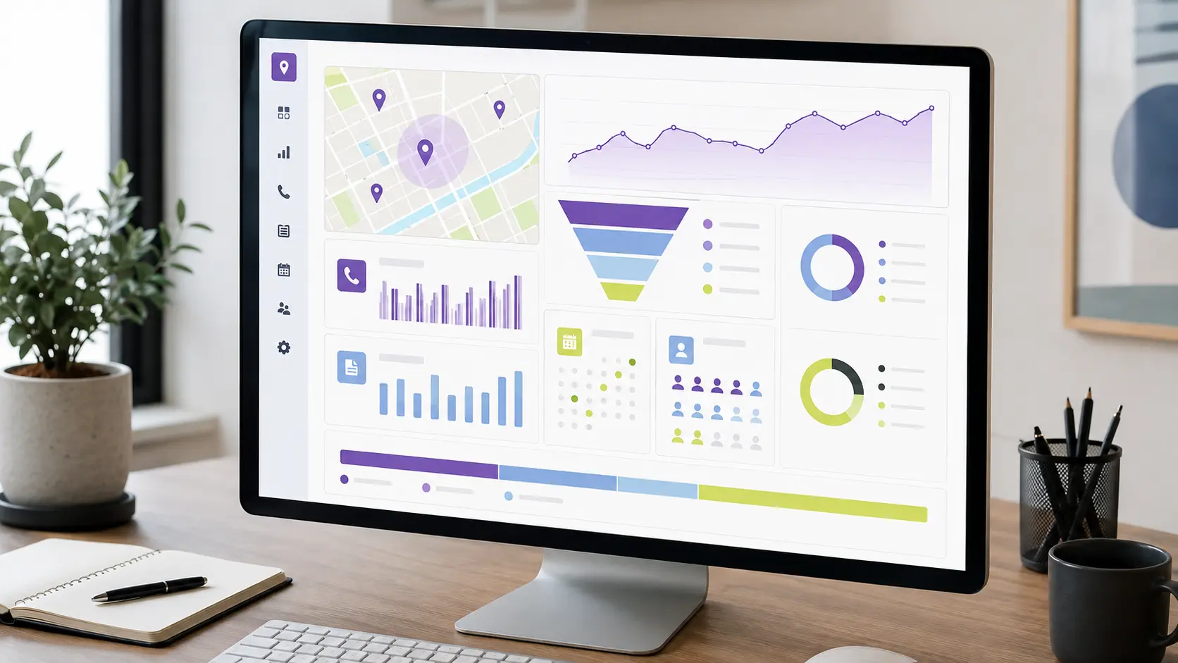 Local SEO dashboard connecting map visibility with calls and leads