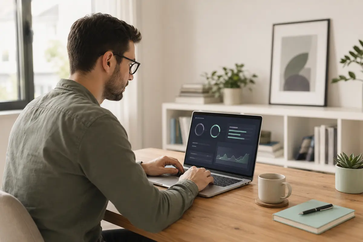 Marketer reviewing website performance results on a laptop